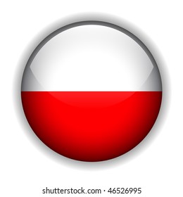 Flag Of Poland, Glossy Button, Vector