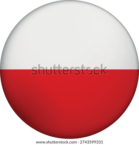 Flag of Poland. Glossy circular flag. Button appearance. 3D Icon Design with depth. Professional, tactile look. Perfect for representing national identity in digital interfaces and perfect for websites