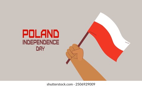 Flag of Poland in hand. Poland independence day design for banner, poster, greeting card. Cartoon  flat illustration.