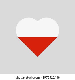 The flag of Poland in a heart shape. Polish flag vector icon isolated on white background.