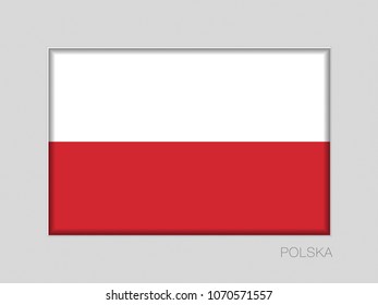 Flag of Poland. National Ensign Aspect Ratio 2 to 3 on Gray Cardboard. Written in Polish