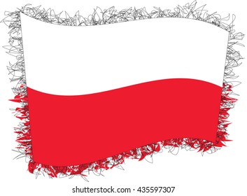 Flag of Poland, officially the Republic of Poland. Vector illustration of a stylized flag. Shaggy edge.