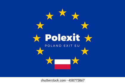 Flag of Poland on European Union. Isolated Vector EU Flag with Poland Country and Exit Name Polexit.