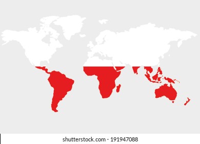 The flag of Poland in the outline of the world