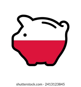 Flag of Poland, piggy bank icon, vector symbol.