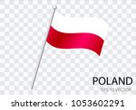Flag of POLAND with flag pole waving in wind.Vector illustration