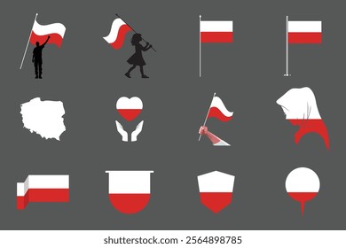 Flag of Poland Set, Original and simple Poland flag Bundle, vector illustration of Poland flag Collection
