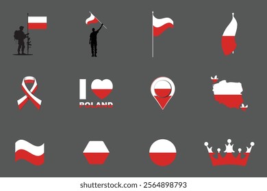 Flag of Poland Set, Original and simple Poland flag Bundle, vector illustration of Poland flag Collection
