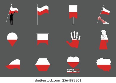 Flag of Poland Set, Original and simple Poland flag Bundle, vector illustration of Poland flag Collection
