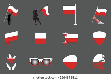 Flag of Poland Set, Original and simple Poland flag Bundle, vector illustration of Poland flag Collection
