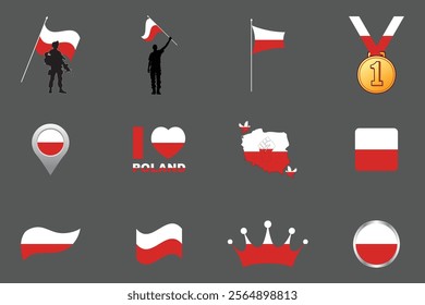 Flag of Poland Set, Original and simple Poland flag Bundle, vector illustration of Poland flag Collection
