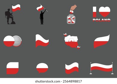 Flag of Poland Set, Original and simple Poland flag Bundle, vector illustration of Poland flag Collection
