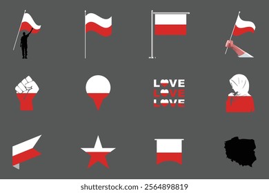 Flag of Poland Set, Original and simple Poland flag Bundle, vector illustration of Poland flag Collection
