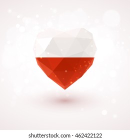 Flagge von Polen in Form von Diamantglas Herz im Triangulationsstil für Infografiken, Grußkarte, Feier des Unabhängigkeitstages, gedruckte Materialien 