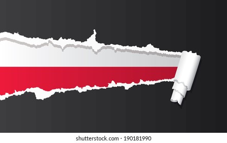 Flag of Poland under ripped paper vector illustration.