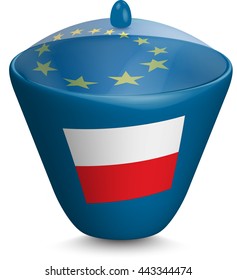 Flag of Poland. Urn with a translucent cover. The symbol of the European Union. 3D illustration isolated on white background.