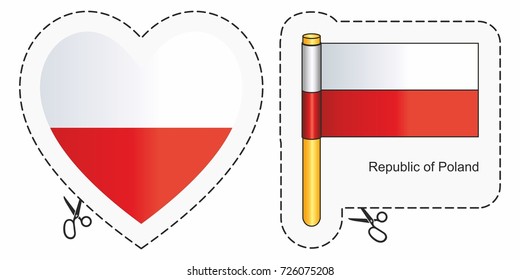 Flag of Poland. Vector cut sign here, isolated on white. Can be used for design, stickers, souvenirs.