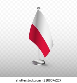 Flag of Poland. Vector illustration of a flag with flagpole on a transparent background (PNG).