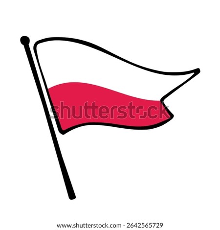 Flag of Poland. Poland flag vector illustration icon design in the hand-drawn style. Fluttering flagpole flag.