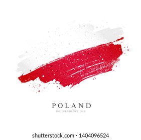 Flag of Poland. Vector illustration on white background. Brush strokes drawn by hand. Independence Day.