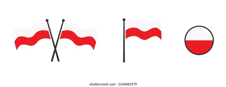 Flag of Poland. Waving flag of 
Poland. Round icon. Flat vector illustartion.
