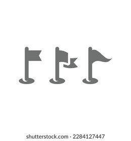 Flag pole fill vector icon set. Flags waving, location marker icons.