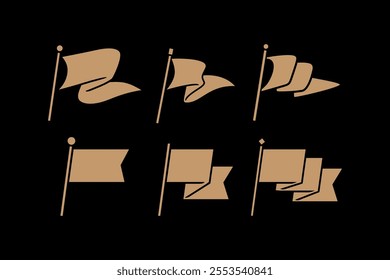 flag with pole gold filled style icon vector illustration collection. set of flag and pole silhouette element designs.  flag with pole shape element design. simple flag symbols for decor, merchandise