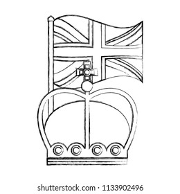flag in pole of great britain with king crown icon
