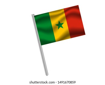 Flag pole isolated on white background with Beautiful national flag of Republic of Senegal. original colors and proportion. Simply vector illustration eps10, from countries flag set.