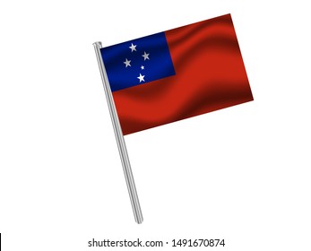 Flag pole isolated on white background with Beautiful national flag of Independent State of Samoa. original colors and proportion. Simply vector illustration eps10, from countries flag set.