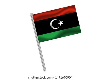 Poste de la bandera aislado de fondo blanco con bandera nacional del Estado de Libia. colores y proporción originales. Simplemente ilustración vectorial eps10, desde la marca de los países.