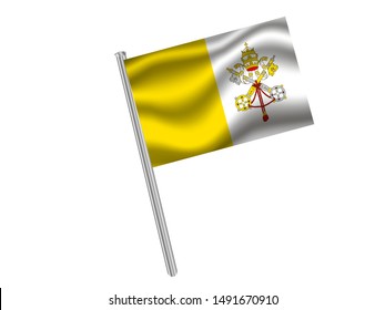 Flag pole isolated on white background with Beautiful national flag of Vatican City State, original colors and proportion. Simply vector illustration eps10, from countries flag set.