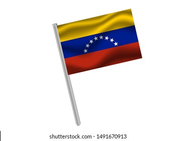 Flag pole isolated on white background with Beautiful national flag of Bolivarian Republic of Venezuela, original colors and proportion. Simply vector illustration eps10, from countries flag set.