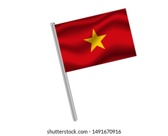 Flag pole isolated on white background with Beautiful national flag of Socialist Republic of Vietnam, original colors and proportion. Simply vector illustration eps10, from countries flag set.