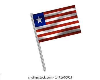 Flag pole isolated on white background with National flag of Republic of Liberia. original colors and proportion. Simply vector illustration eps10, from countries flag set.