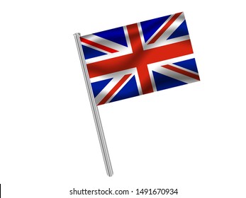 Flag pole isolated on white background with Beautiful national flag of United Kingdom of Great Britain and Northern Ireland, original colors and proportion. Simply vector illustration, from set