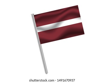 Flag pole isolated on white background with National flag of Republic of Latvia. original colors and proportion. Simply vector illustration, from countries flag set.