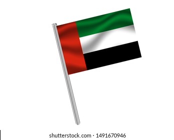 Flag pole isolated on white background with Beautiful national flag of United Arab Emirates, original colors and proportion. Simply vector illustration eps10, from countries flag set.