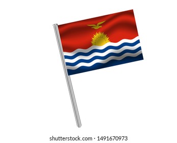 Flag pole isolated on white background with National flag of Republic of Kiribati. original colors and proportion. Simply vector illustration, from countries flag set.