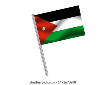 Flag pole isolated on white background with National flag of Hashemite Kingdom of Jordan . original colors and proportion. Simply vector illustration, from countries flag set.
