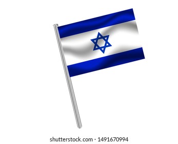 Flag pole isolated on white background with National flag of Israel . original colors and proportion. Simply vector illustration, from countries flag set.