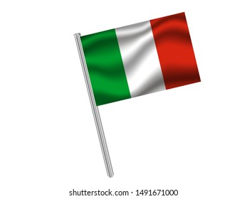 Flag pole isolated on white background with National flag of Italian Republic . original colors and proportion. Simply vector illustration, from countries flag set.