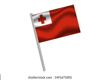 Flag pole isolated on white background with Beautiful national flag of Kingdom of Tonga, original colors and proportion. Simply vector illustration eps10, from countries flag set.