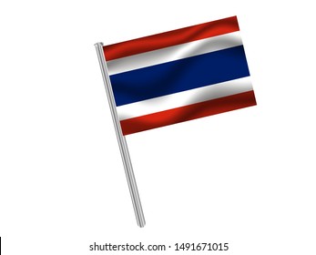 Flag pole isolated on white background with Beautiful national flag of Kingdom of Thailand, original colors and proportion. Simply vector illustration eps10, from countries flag set.