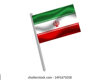 Flag pole isolated on white background with National flag of Islamic Republic of Iran . original colors and proportion. Simply vector illustration, from countries flag set.