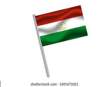 Flag pole isolated on white background with Beautiful national flag of Republic of Tajikistan, original colors and proportion. Simply vector illustration eps10, from countries flag set.