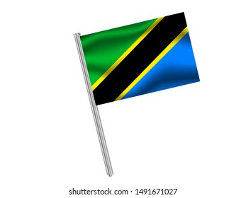 Flag pole isolated on white background with Beautiful national flag of United Republic of Tanzania, original colors and proportion. Simply vector illustration eps10, from countries flag set.