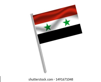 Flag pole isolated on white background with Beautiful national flag of Syrian Arab Republic. original colors and proportion. Simply vector illustration eps10, from countries flag set.