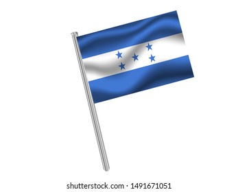 Flag pole isolated on white background with National flag of Republic of Honduras. original colors and proportion. Simply vector illustration, from countries flag set.