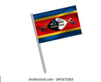 Flag pole isolated on white background with Beautiful national flag of Kingdom of Eswatini, know before as Swaziland. original colors and proportion. Simply vector illustration , from countries set